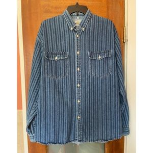 s Oliver 100% Cotton Unisex Denim Button Down Striped LS Shirt -L